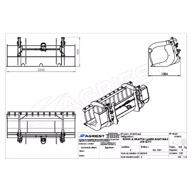 Benne a grappin ap-bg avc dtslg2400 m jcb q-fit