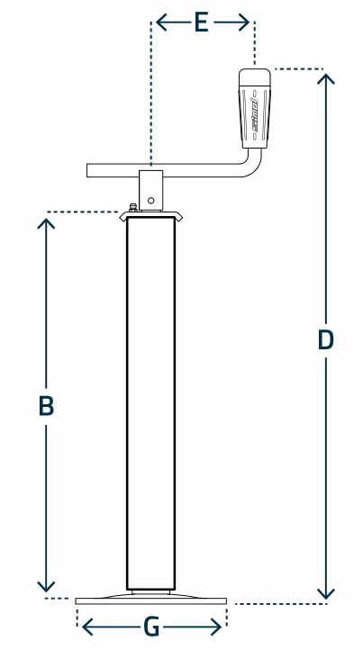 Béquille remorque agricole 300 Kg avec manivelle horizontale 630 mm