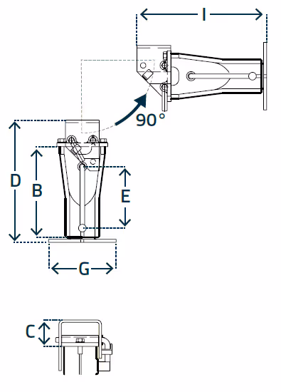 Béquille remorque agricole 4000 Kg avec manivelle latérale et fixation basculante 485 mm