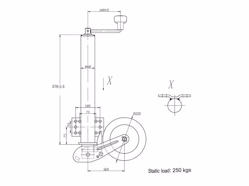 Béquille à roue, Ø Tube mm 60mm 250kg