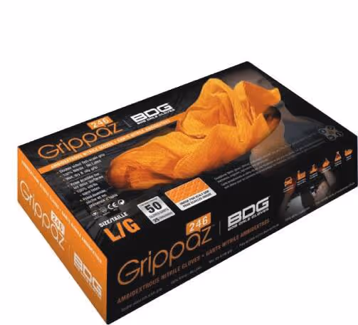BOITE DE 50 GANTS NITRILE GRIPPAZ ORANGE - TAILLE L (9)