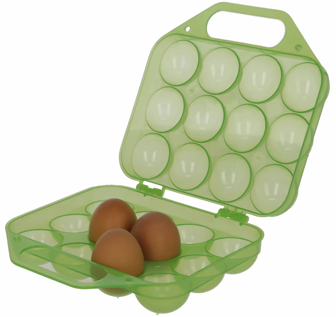 Boite de transport pour oeufs PP vert transparent, 12 oeufs