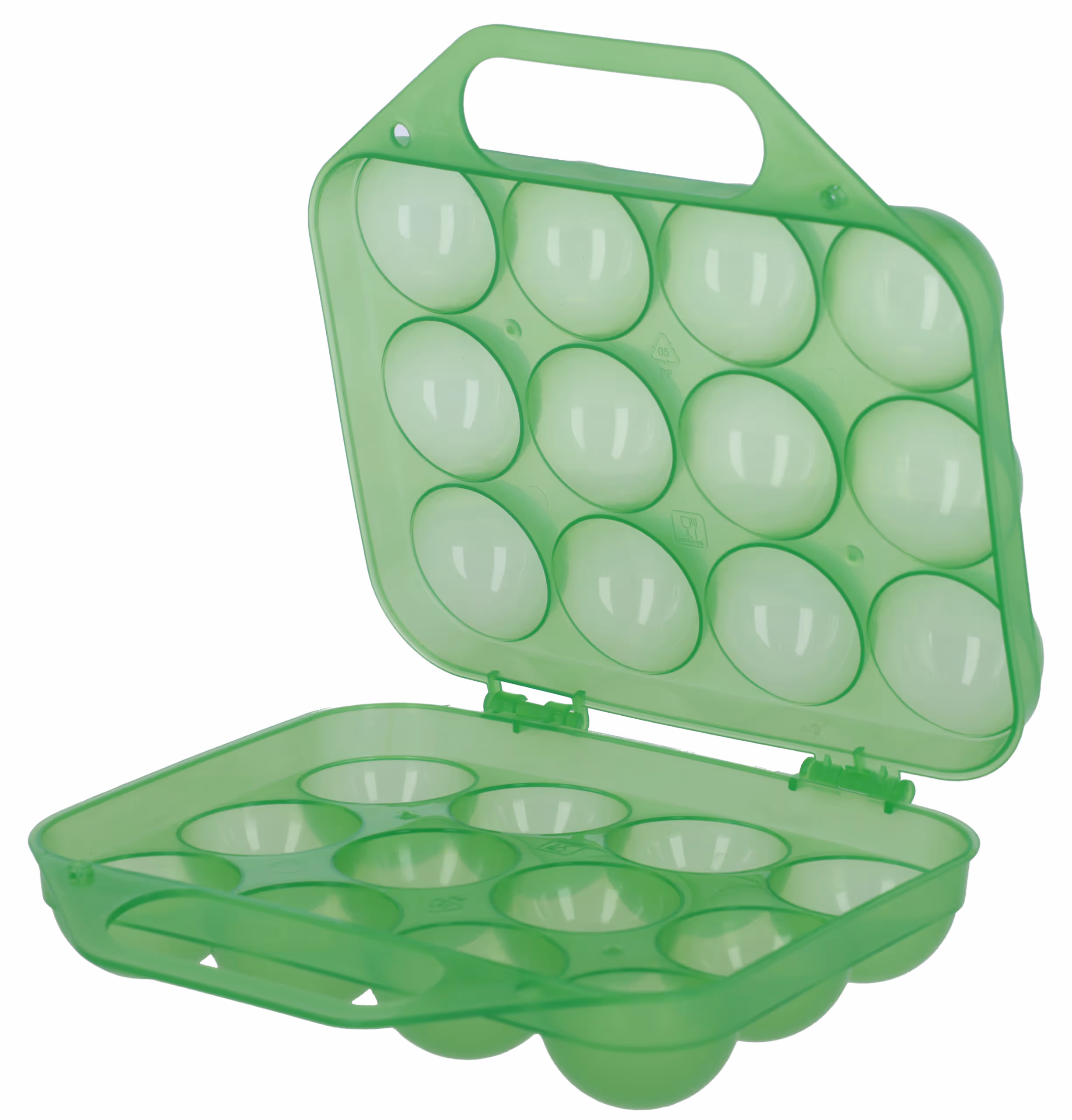 Boite de transport pour oeufs PP vert transparent, 12 oeufs