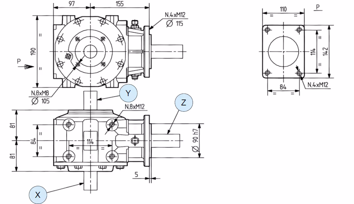 Boitier renvoi d'angle 1:3 Comer Industrie T311J 311.874 origine