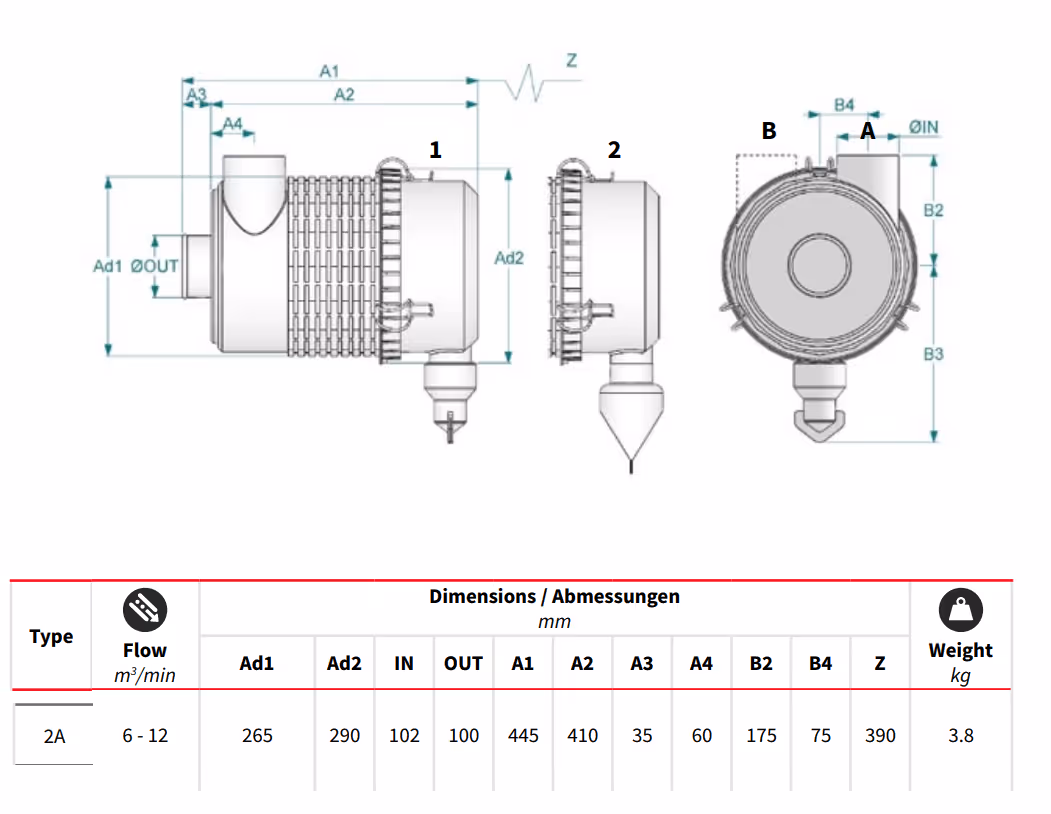 Boitier de filtre à air 6 à 12 m³/min