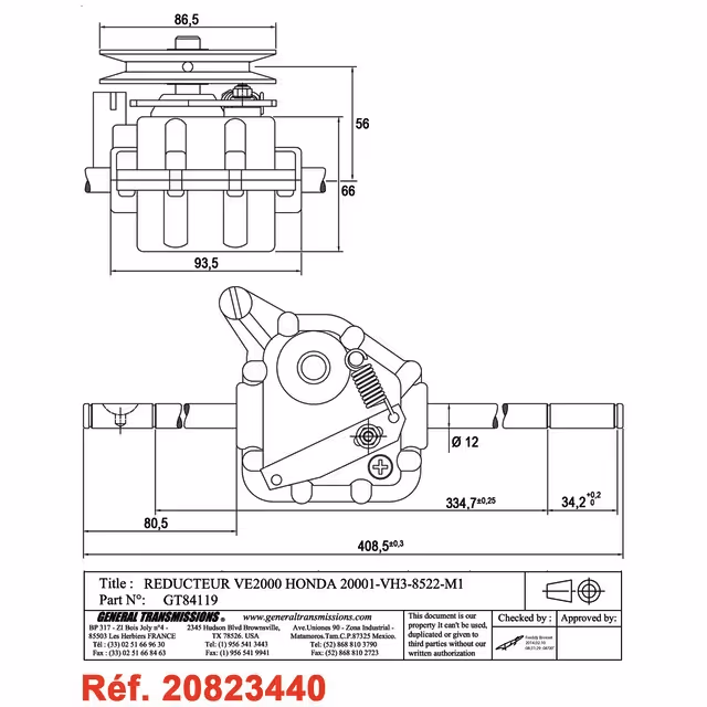 Boitier de traction pour honda (20001vh38522)