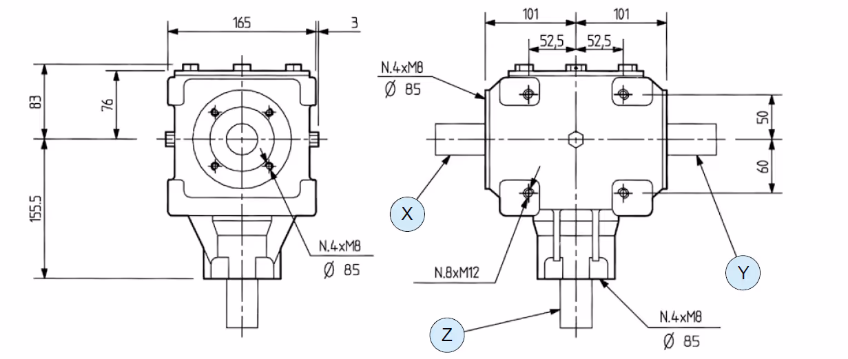 Boitier renvoi d'angle 1:1 Comer T27A - 267006
