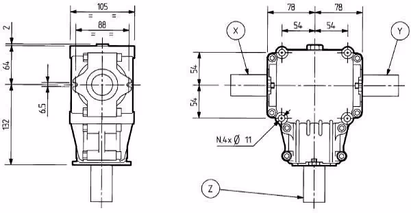 Boîtier renvoi d'angle 1:1 T-281 Comer industrie 281014