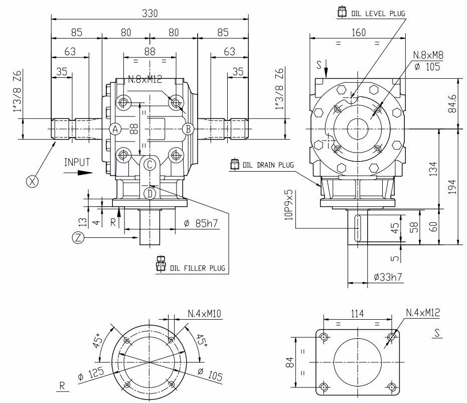 Boitier renvoi d'angle 3 arbres ratio 1:3 Comer T310A