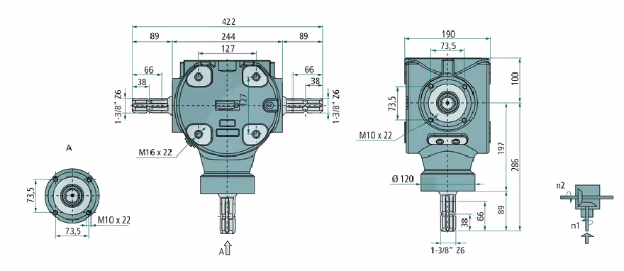 Boitier renvoi d'angle S2100100G111 Bondioli Pavesi