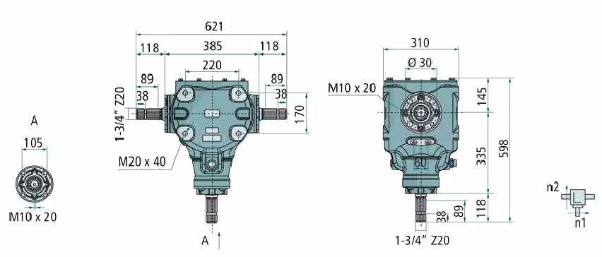 Boitier renvoi d'angle S2200100G111 Bondioli Pavesi