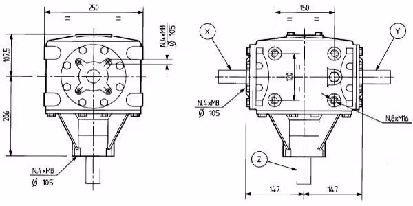 Boîtier renvoi d'angle 1:3 Comer industrie T-269B 269010
