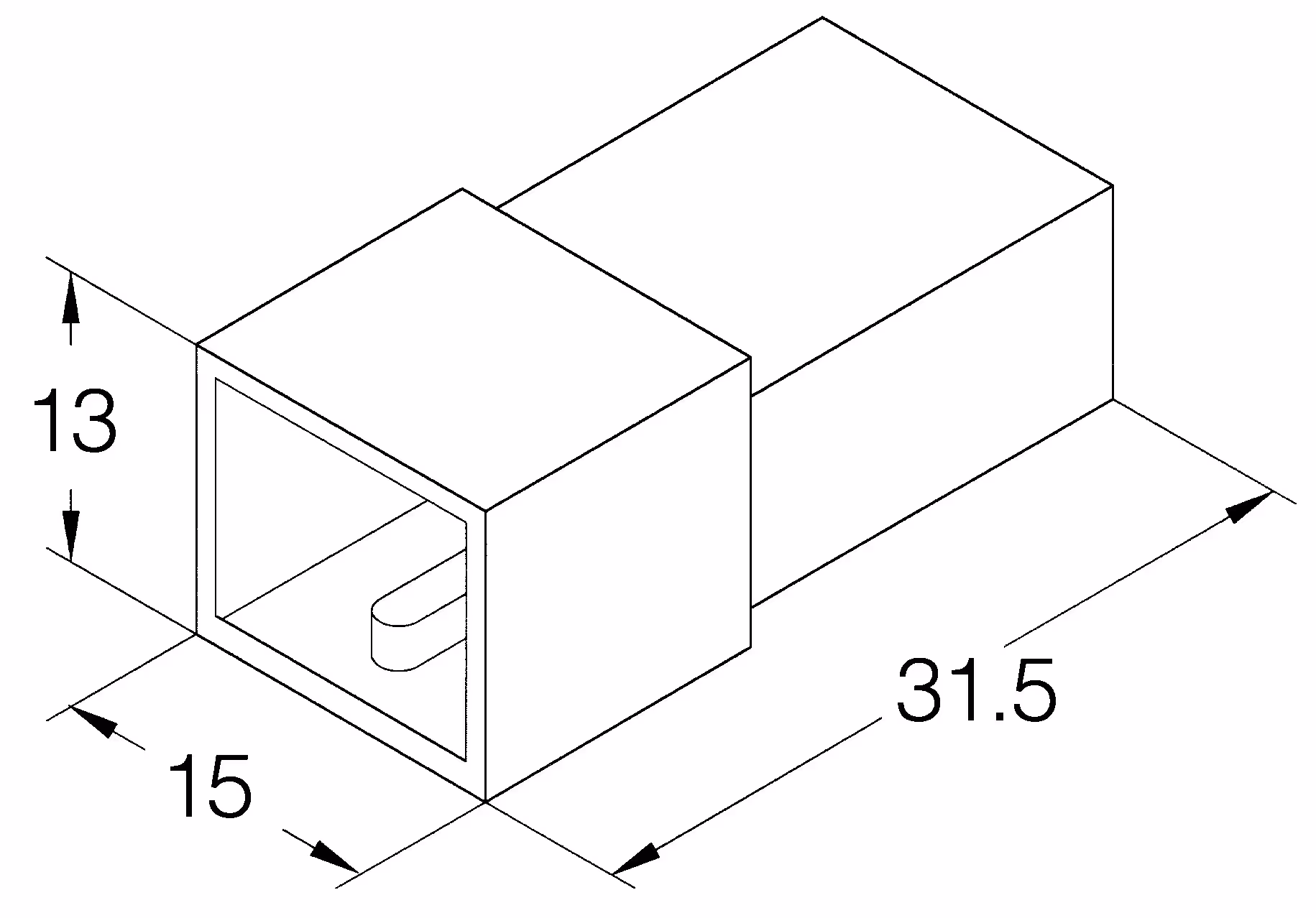 Boitiers unipolaires 6.35mm male nu 2 voies 13x15x31.5mm- lot de 100