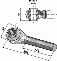 Borne à rotule traîtée M24x3 pour barres de poussée
