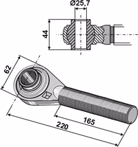 Borne à rotule traîtée M24x3 pour barres de poussée