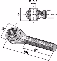 Borne à rotule traîtée M24x3 pour barres de poussée