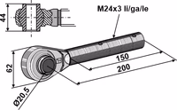 Borne à rotule traîtée M24x3 pour barres de poussée