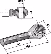 Borne à rotule traîtée M24x3 pour barres de poussée