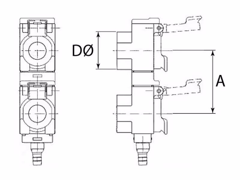 Bouchon anti-poussière avec récupération d'huile unitaire Double unit 82mm spacing, with Yellow and Red Clips 45 Degrees - ref TARV 2 82 GR