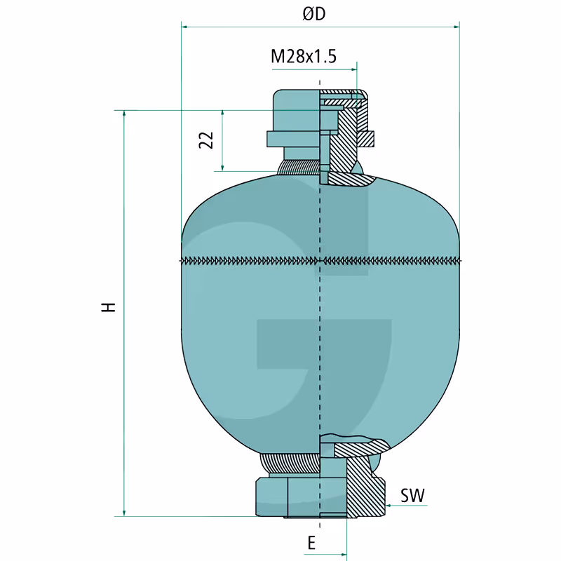Boule d'azote à vessie 0.75 L précharge 0 bars