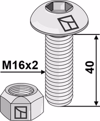 Boulon à tête bombée avec six pans creux M16x2x40 avec écrou à freinage interne