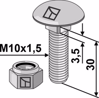 Boulon à tête bombée M10x1,5x30 avec écrou à freinage interne