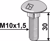 Boulon à tête bombée M10x1,5x30 sans écrou - galvanisé