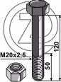 Boulon avec écrou à freinage interne - M20 x 2,5 - 10.9 Agromec 1012420