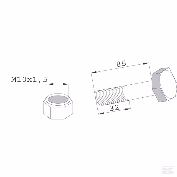 Boulon complet Bomford 10x1.5x 85 cl.10.9 adaptable