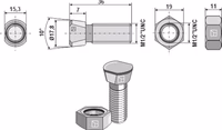 Boulon de charrue 1/2''UNCx36 avec écrou hexagonal