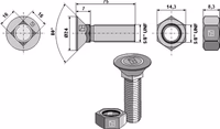 Boulon de charrue 5/8'' UNF x 75 et écrou hexagonal