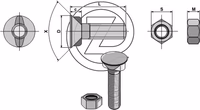 Boulon de charrue M12x1,25 x 29 avec écrou hexagonal