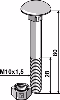 Boulon M10x1,5x80 galvanisé avec écrou