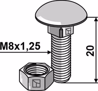 Boulon M8x1,25x20 galvanisé avec écrou