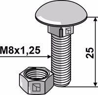 Boulon M8x1,25x25 galvanisé avec écrou