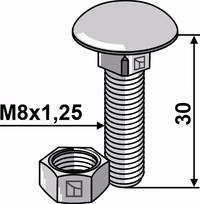 Boulon M8x1,25x30 galvanisé avec écrou