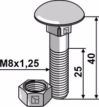 Boulon M8x1,25x40 galvanisé avec écrou