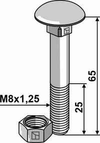 Boulon M8x1,25x65 galvanisé avec écrou