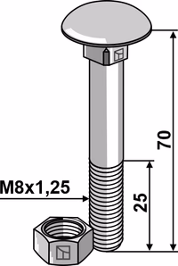 Boulon M8x1,25x70 galvanisé avec écrou