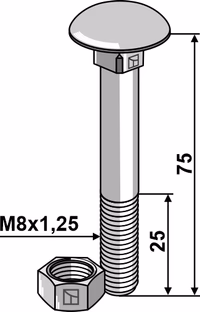 Boulon M8x1,25x75 galvanisé avec écrou