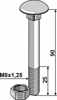 Boulon M8x1,25x90 galvanisé avec écrou