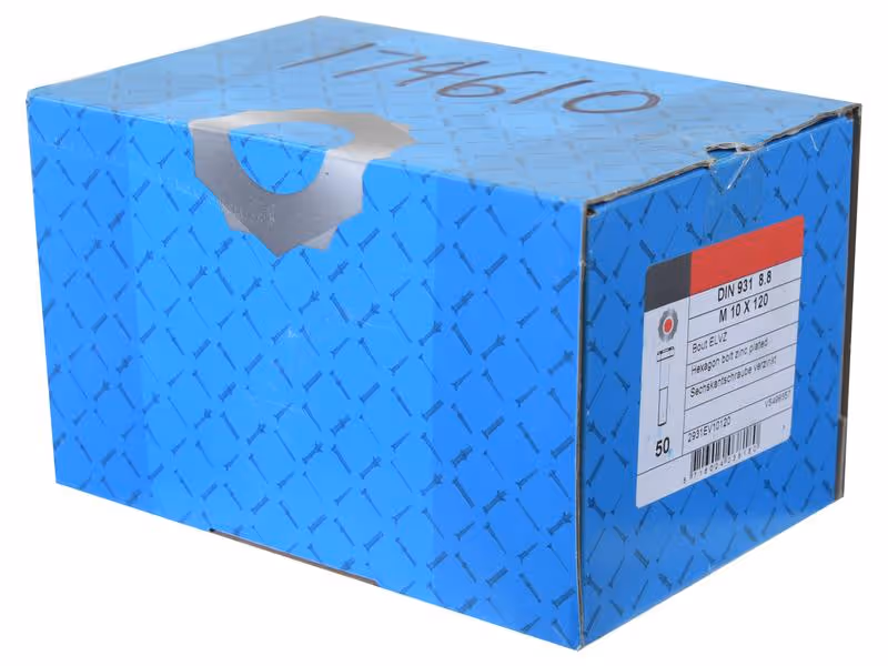 Boulon métrique M10x120Zinguée, Standard, 5 µm, Zn5/An/T0 DIN 931 - Vendu par 50