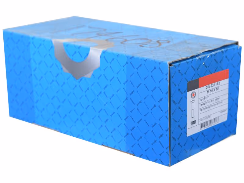 Boulon métrique M10x80Zinguée, Standard, 5 µm, Zn5/An/T0 DIN 931 - Vendu par 100