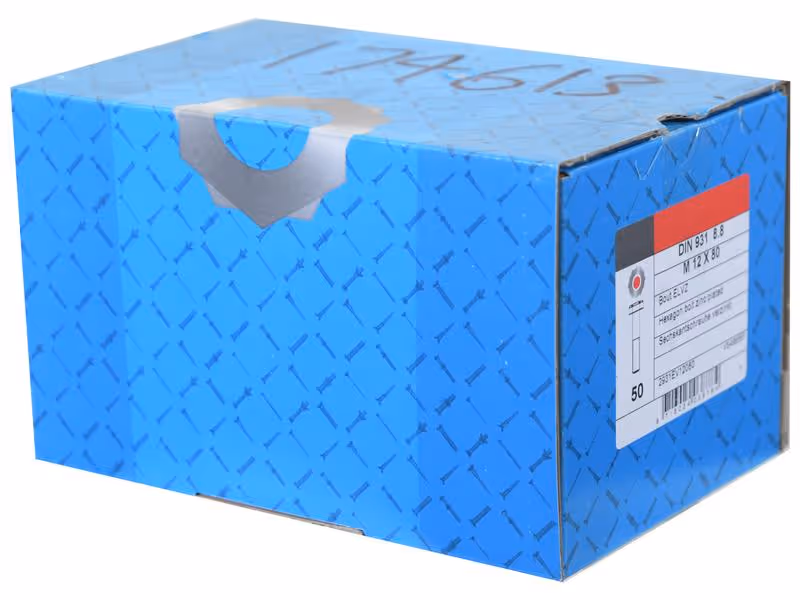 Boulon métrique M12x60Zinguée, Standard, 5 µm, Zn5/An/T0 DIN 931 - Vendu par 100