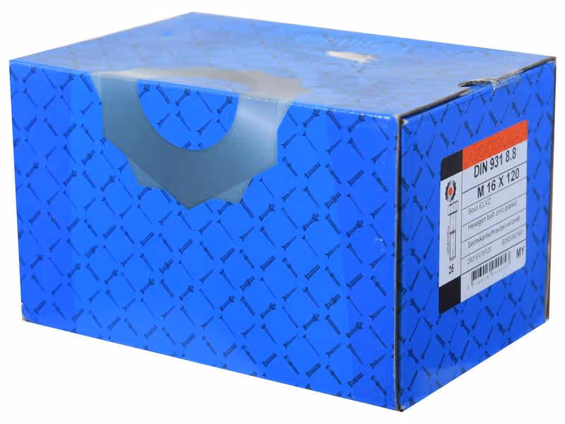 Boulon métrique M16x120Zinguée, Standard, 5 µm, Zn5/An/T0 DIN 931 - Vendu par 25
