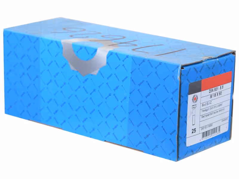 Boulon métrique M18x60Zinguée, Standard, 5 µm, Zn5/An/T0 DIN 931 - Vendu par 25