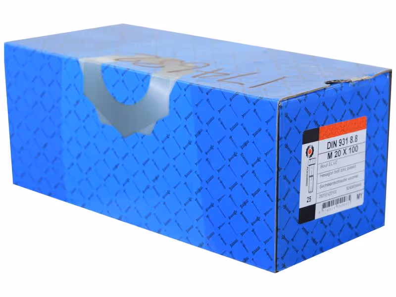 Boulon métrique M20x100Zinguée, Standard, 5 µm, Zn5/An/T0 DIN 931 - Vendu par 25