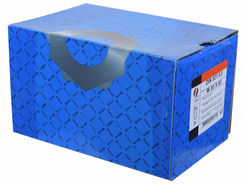 Boulon métrique M20x60Zinguée, Standard, 5 µm, Zn5/An/T0 DIN 931 - Vendu par 25