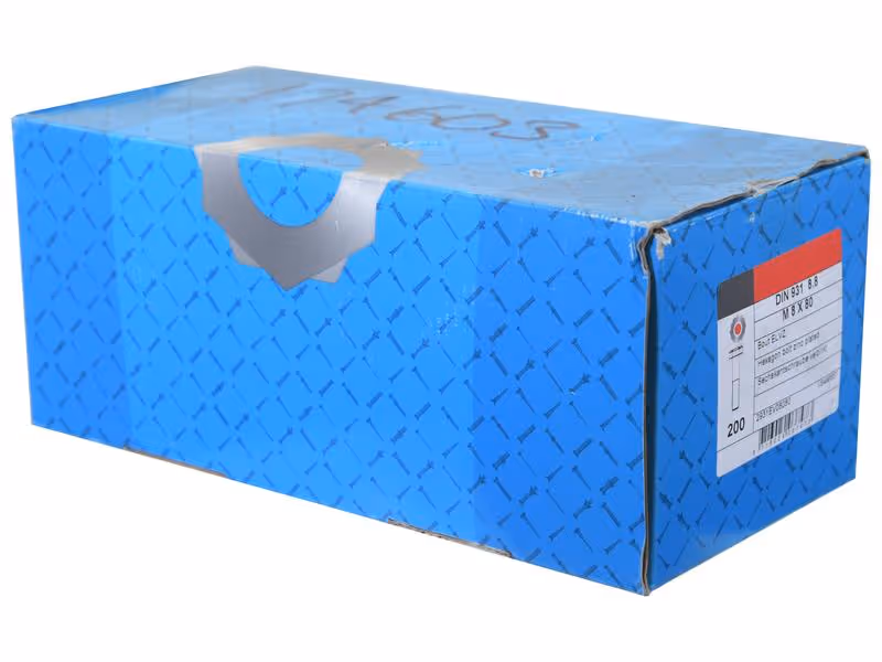 Boulon métrique M8x80Zinguée, Standard, 5 µm, Zn5/An/T0 DIN 931 - Vendu par 200