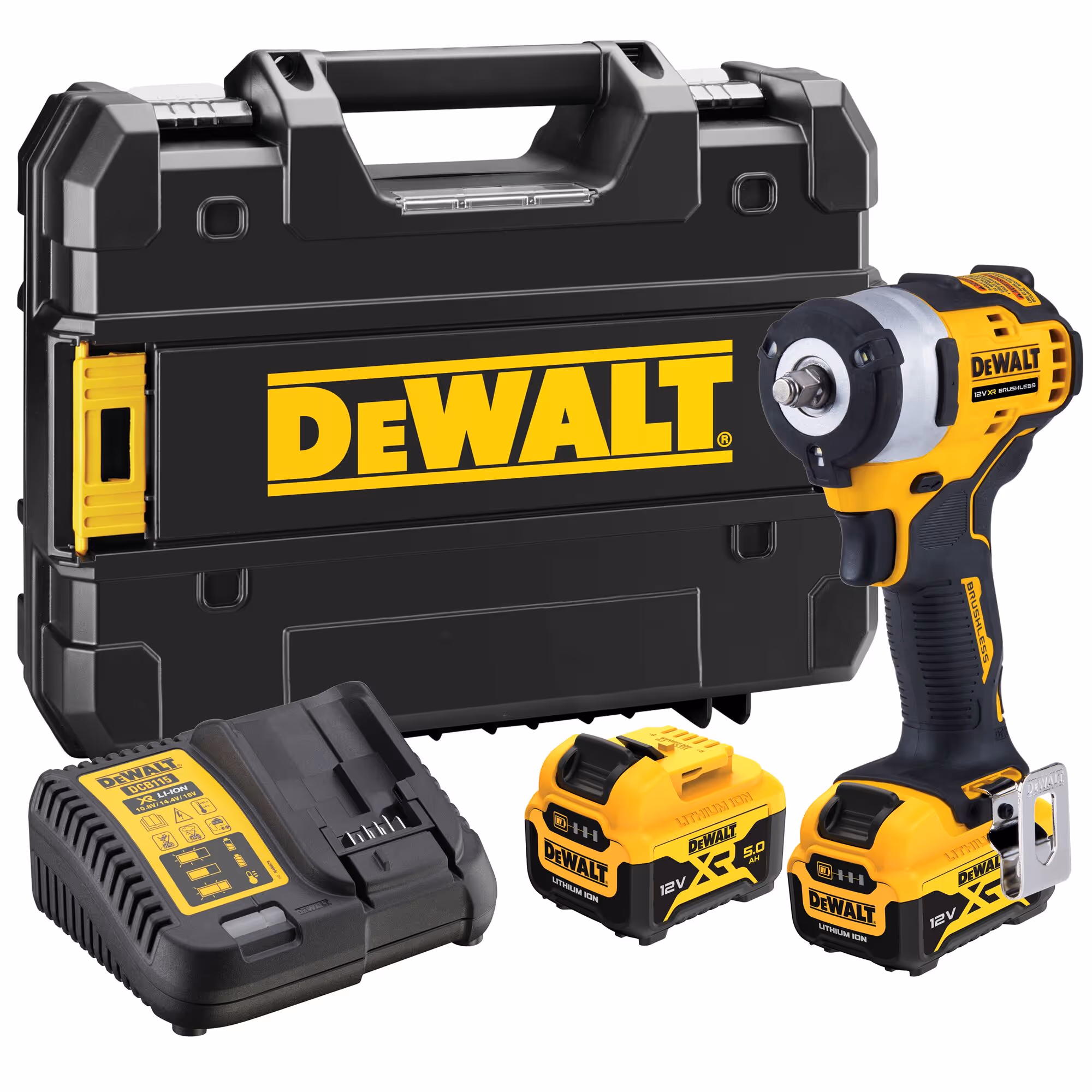 Boulonneuse 3/8" XR 12V 5Ah Li-Ion Brushless - Performances Exceptionnelles avec 339 Nm de Couple - Pack Complet avec Batteries, Chargeur et Coffret TSTAK